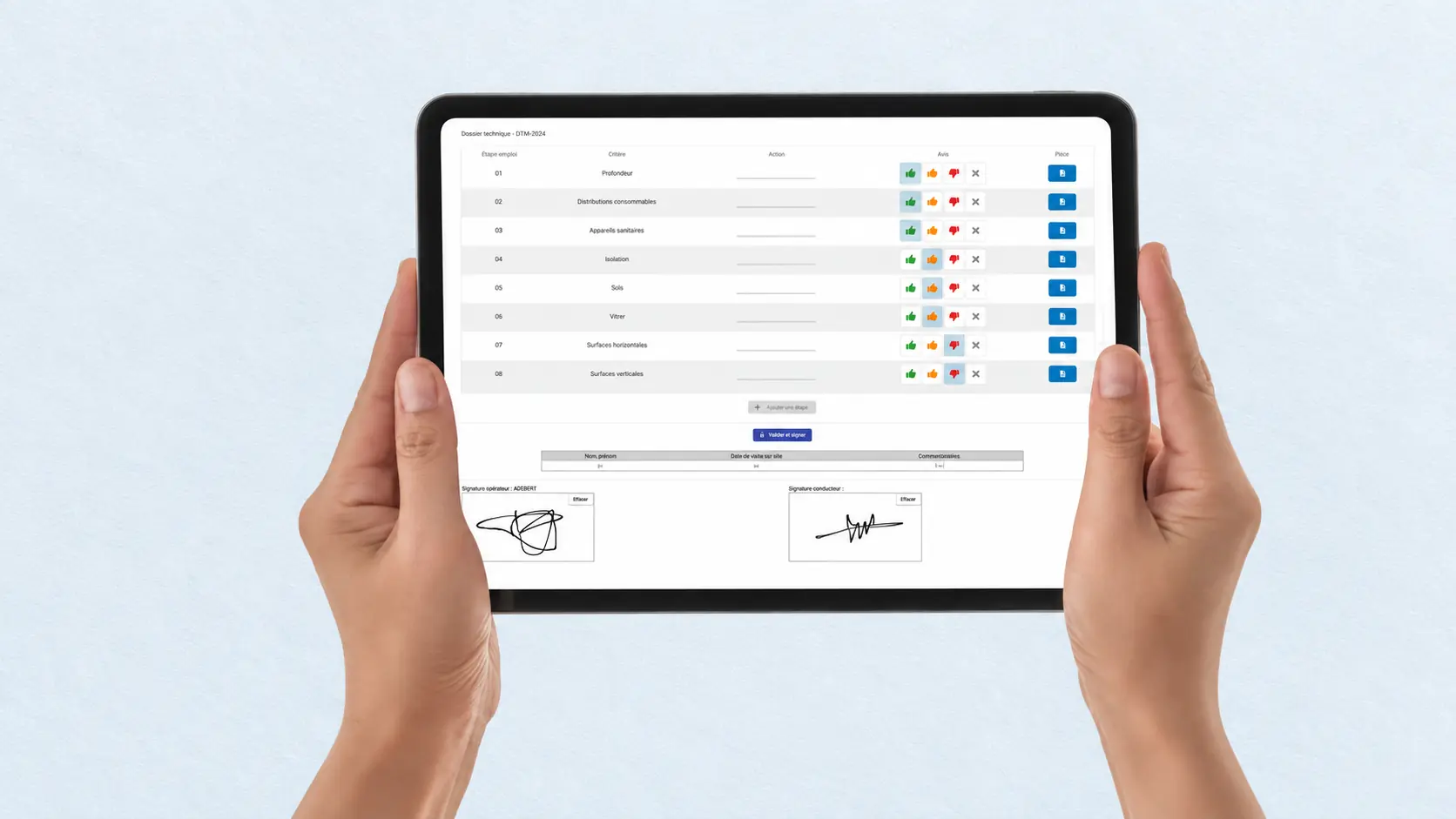 Tablette présentant le contrôle qualité dans My Synapse